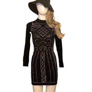 Studded Black Long Sleeve Turtleneck Mini Dress size Small